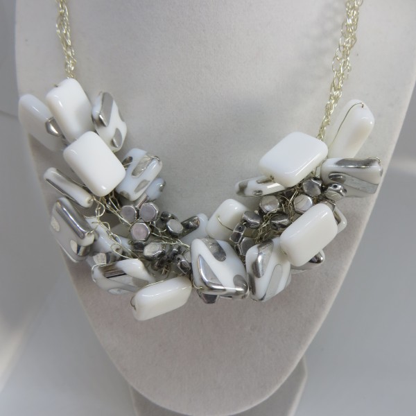 Silver and white necklace