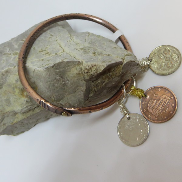 Copper Bangle Bracelet with Coins