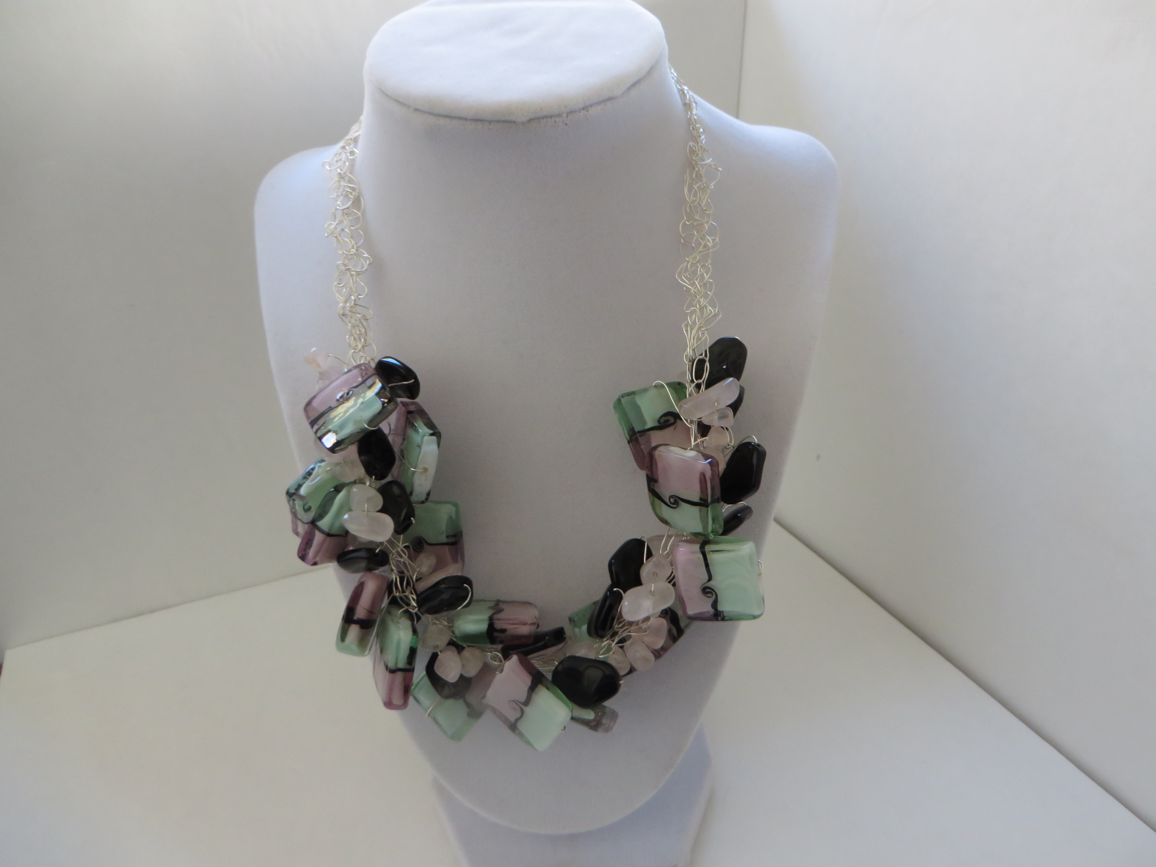 A Pink, Green and Black Necklace & Earrings | Janell Jewellry